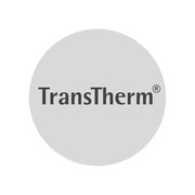 Logo der Marke TransTherm auf grauem Hintergrund, frontal betrachtet.