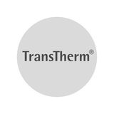 Logo der Marke TransTherm auf grauem Hintergrund, frontal betrachtet.