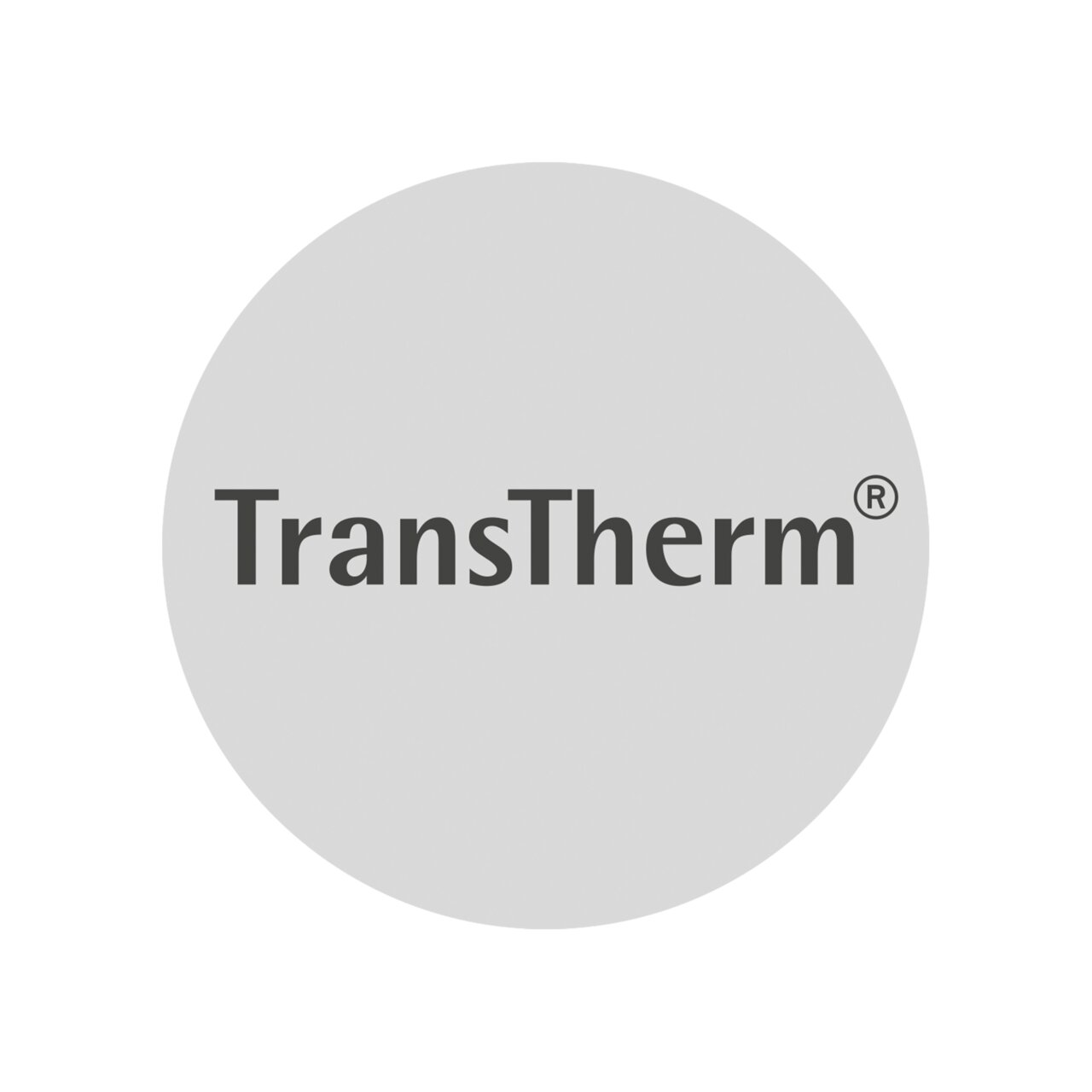 Het logo van het merk TransTherm op een grijze achtergrond, gezien van voren.