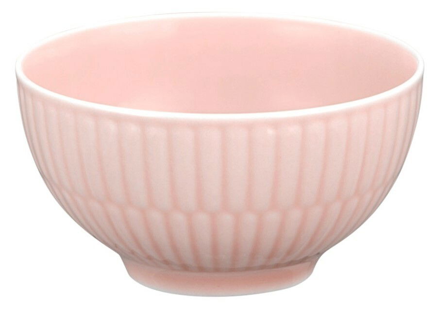 Rosa Dipschale mit geriffeltem Design, seitliche Perspektive