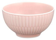 Rosa Dipschale mit geriffeltem Design, seitliche Perspektive