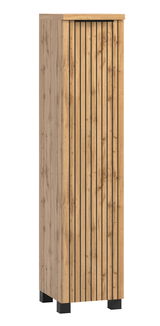 Midischrank 30 cm in Holzoptik mit vertikalen Lamellen, seitliche Perspektive