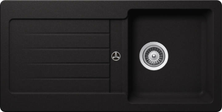 Zurbrüggen Einbauspüle TYPOS Schwarze Einbauspüle mit Abtropffläche und rundem Abfluss, Draufsicht