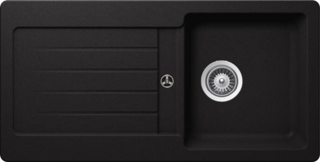 Zurbrüggen Einbauspüle TYPOS Schwarze Einbauspüle mit Abtropffläche und rundem Abfluss, Draufsicht