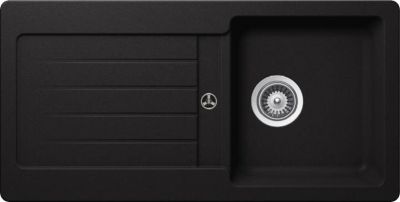 Zurbrüggen Einbauspüle TYPOS Schwarze Einbauspüle mit Abtropffläche und rundem Abfluss, Draufsicht