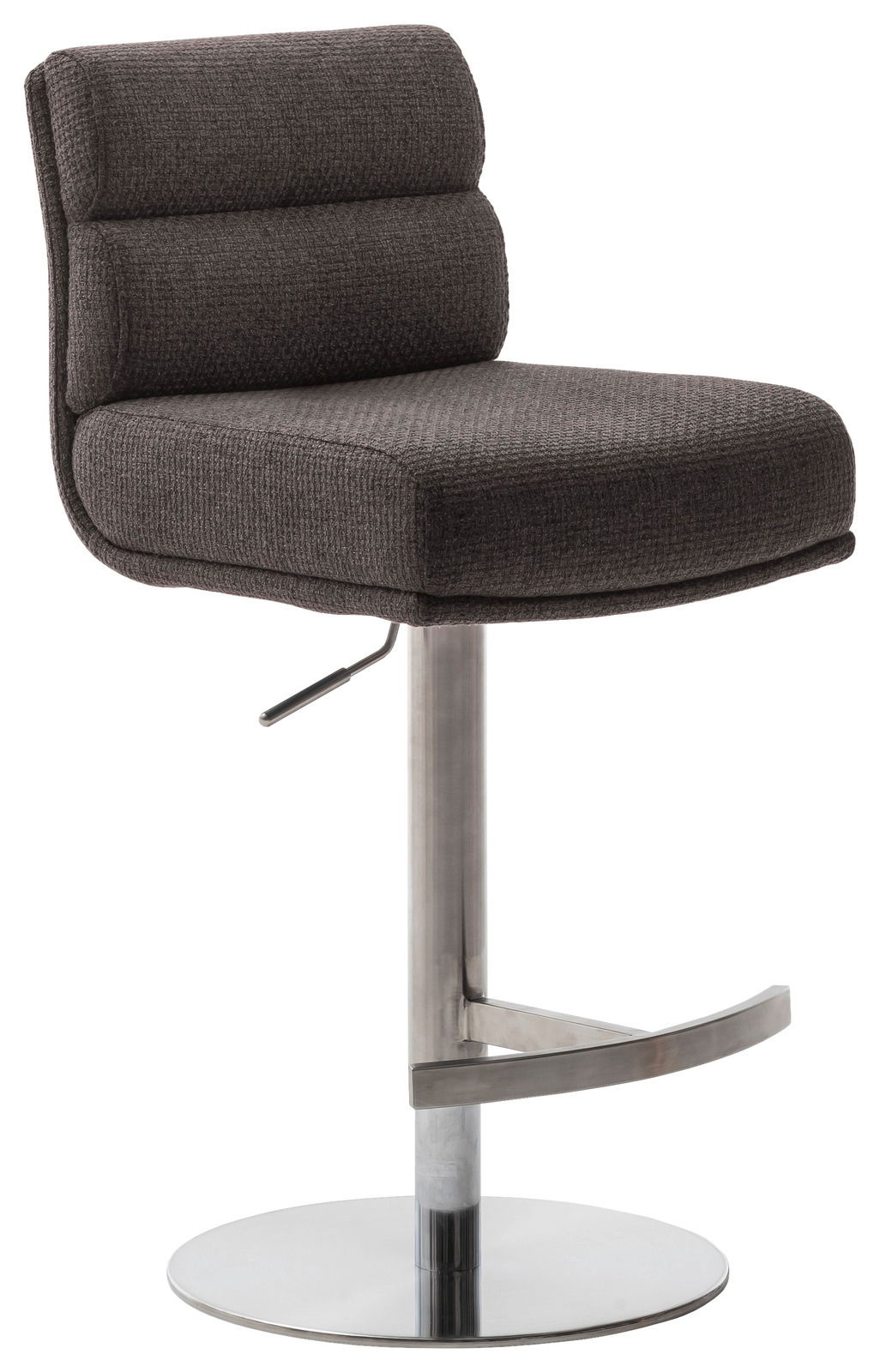 Dieter Knoll Barstuhl LEXINGTON Barstuhl Dieter Knoll LEXINGTON in seitlicher Perspektive mit gepolstertem Sitz und Rückenlehne, verstellbarer Höhe und verchromtem Fuß.