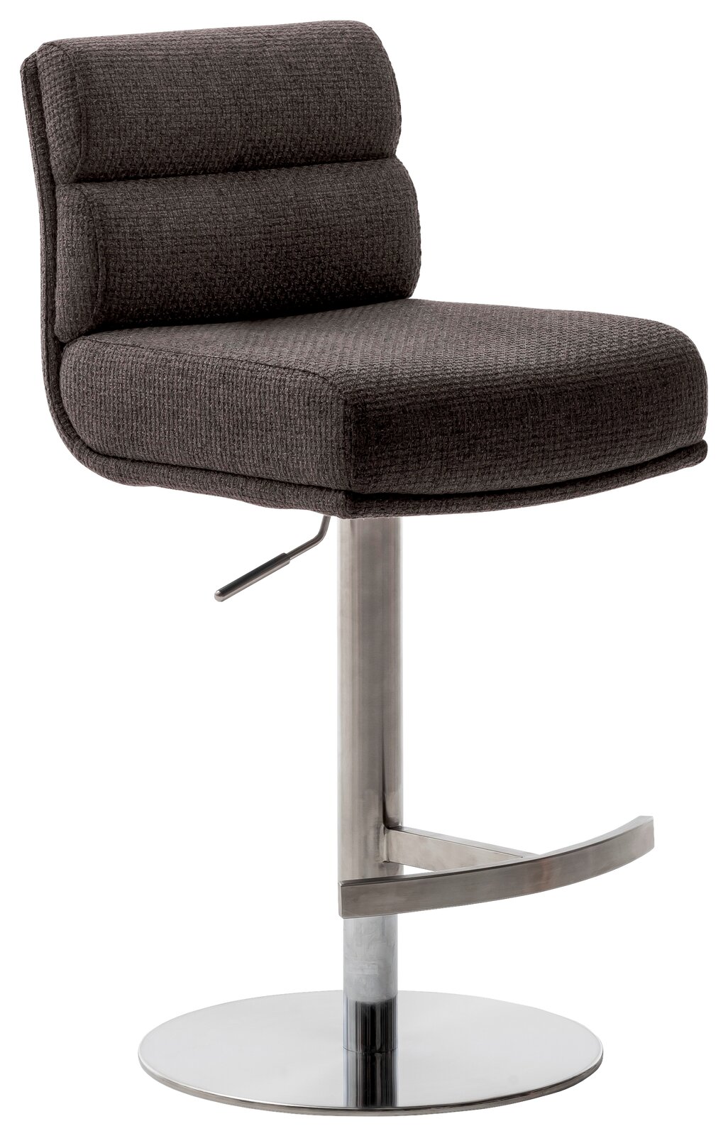 Dieter Knoll Barstuhl LEXINGTON Barstuhl Dieter Knoll LEXINGTON in seitlicher Perspektive mit gepolstertem Sitz und Rückenlehne, verstellbarer Höhe und verchromtem Fuß.