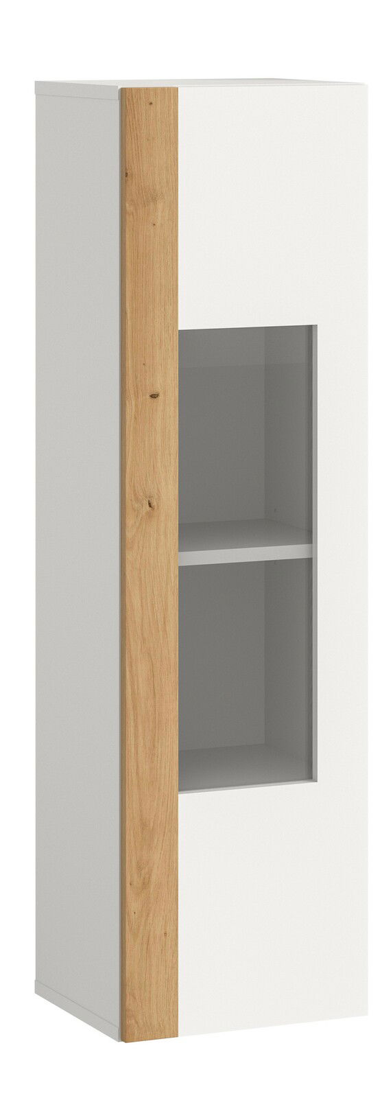 MID.YOU Vitrine RUDA Vitrine mit weißem Korpus und Holzelementen, Frontansicht