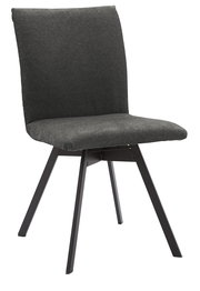 Moderner grauer Stuhl mit schwarzem Metallgestell, seitliche Perspektive