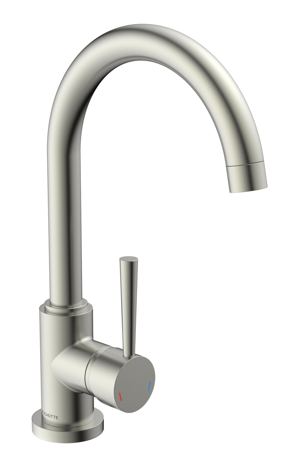Schütte Spültischarmatur CORNWALL Moderne Spültischarmatur aus Edelstahl mit gebogenem Auslauf und seitlichem Hebel, seitliche Perspektive