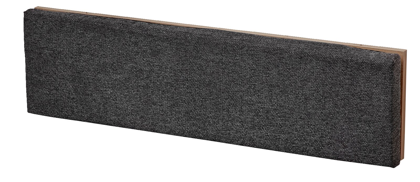 Garderobenbank mit grauem Stoffbezug, seitliche Perspektive