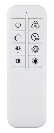 Fernbedienung für Deckenleuchte, Vorderansicht mit verschiedenen Symbolen für Lichtsteuerung.