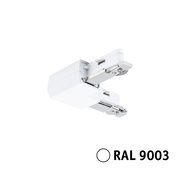 Weißer L-Verbinder für URAIL-System, seitliche Perspektive, RAL 9003