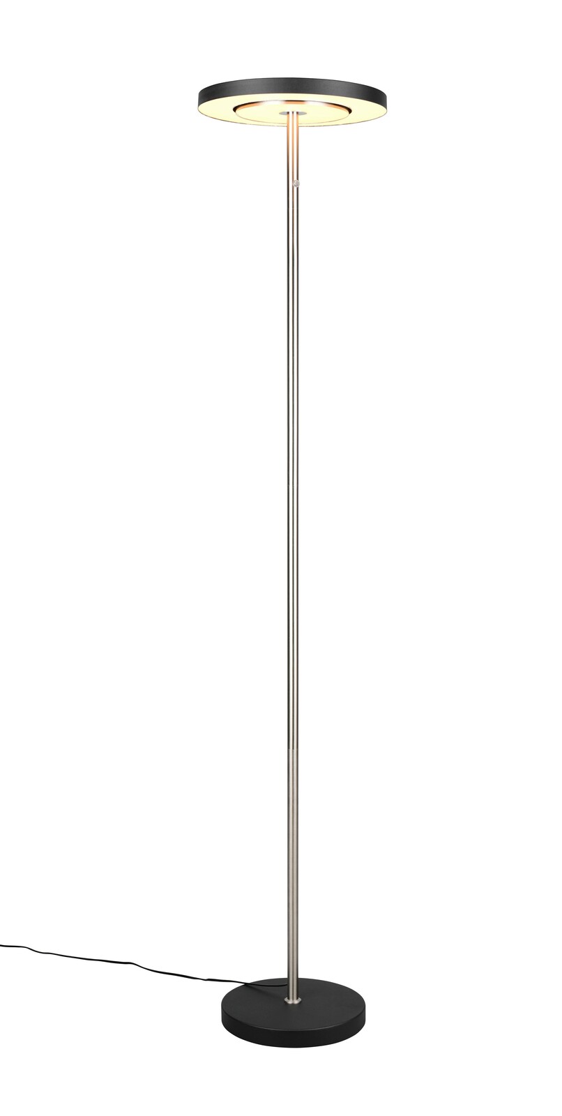 Moderne Stehleuchte Trio Leuchten GUANO mit rundem Lampenschirm, seitliche Perspektive