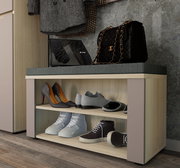 Garderobenkombination mit Sitzbank und Schuhregal, seitliche Perspektive