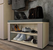 Garderobenkombination mit Sitzbank und Schuhregal, seitliche Perspektive