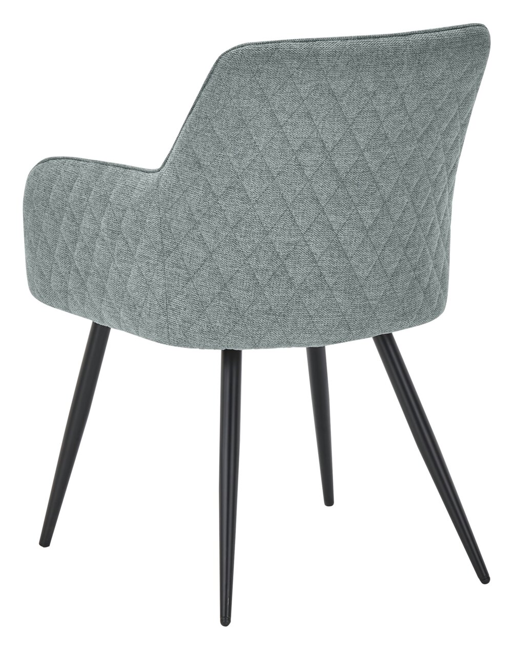 Set one by Musterring Fauteuil SET ONE AKRON Rückansicht eines grauen Armlehnstuhls mit rautenförmiger Steppung und schwarzen, schlanken Beinen.
