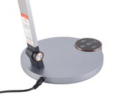 LED-Schreibtischleuchte, Nahaufnahme der Basis mit Touch-Bedienfeld und Stromkabel, seitliche Perspektive