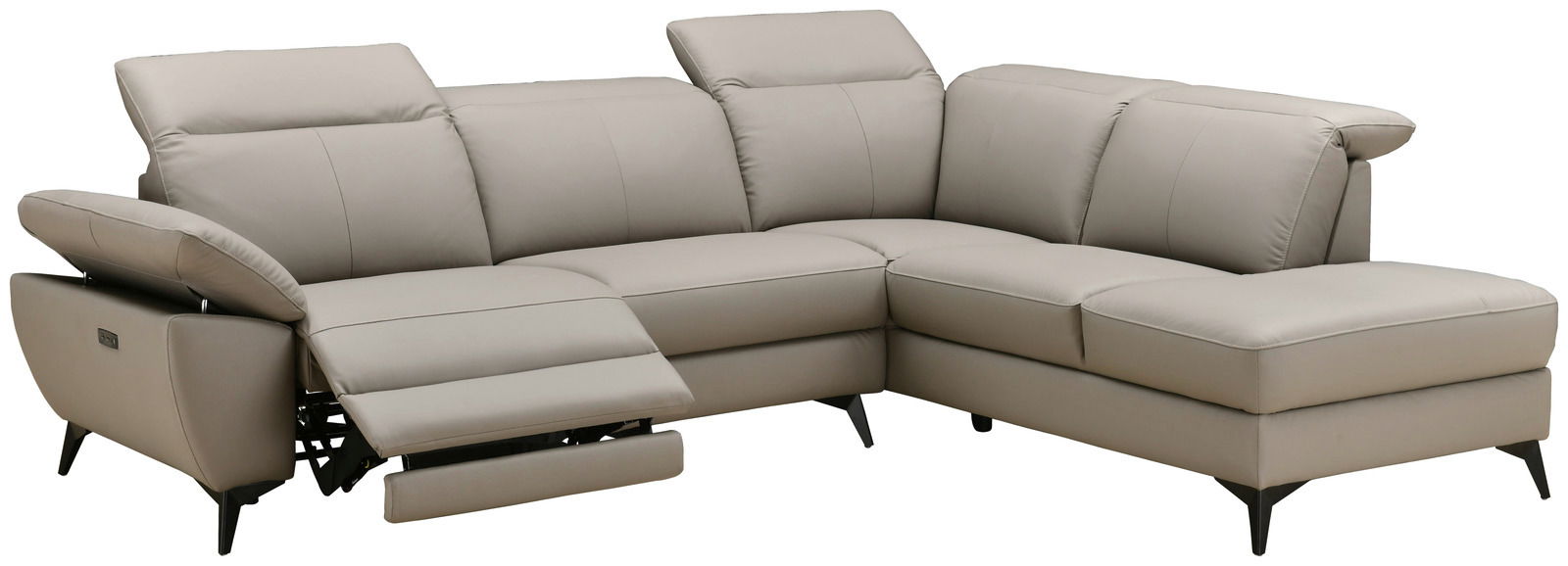 XORA Ecksofa PARIS Ecksofa XORA PARIS in hellgrauem Leder mit verstellbarer Rückenlehne und Fußstütze, Perspektive von vorne links