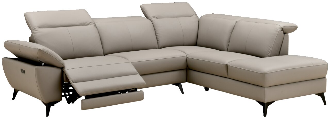 XORA Ecksofa PARIS Ecksofa XORA PARIS in hellgrauem Leder mit verstellbarer Rückenlehne und Fußstütze, Perspektive von vorne links