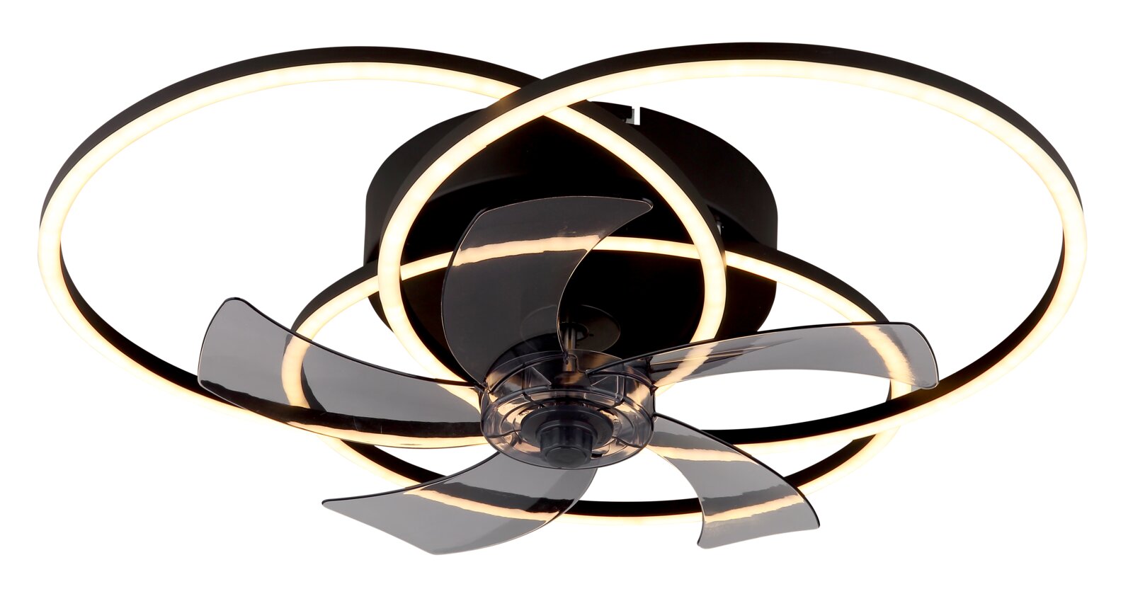 Moderne plafondventilator met ledverlichting, zijaanzicht