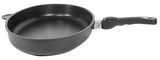 Schwarze Fischpfanne mit abnehmbarem Griff, seitliche Perspektive