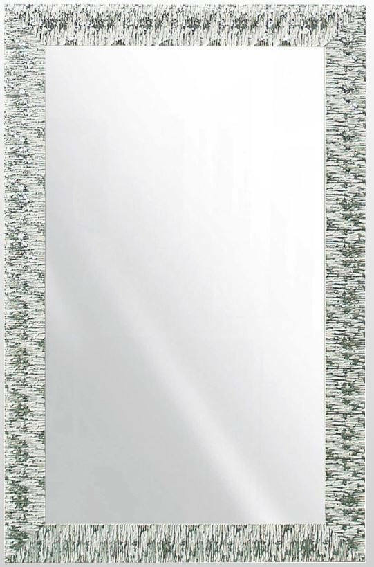 Rechteckiger Spiegel mit dekorativem Rahmen in Silberoptik, frontal abgebildet.