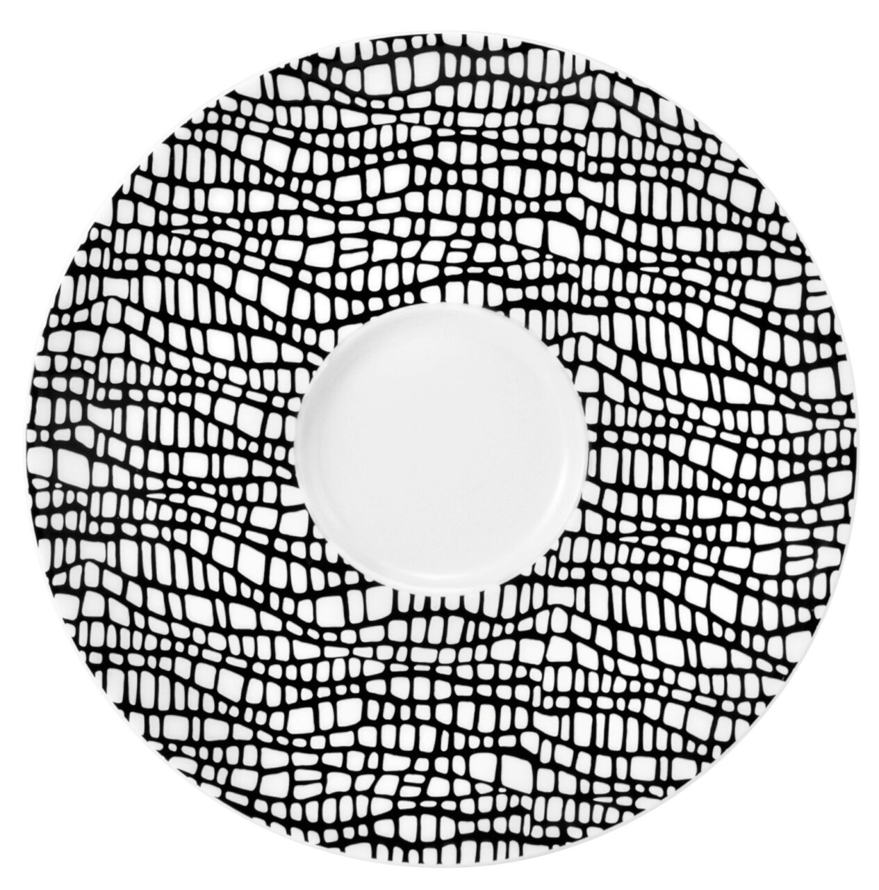 Kombi-Untertasse 13,5 cm mit schwarzem, geometrischem Muster, Draufsicht