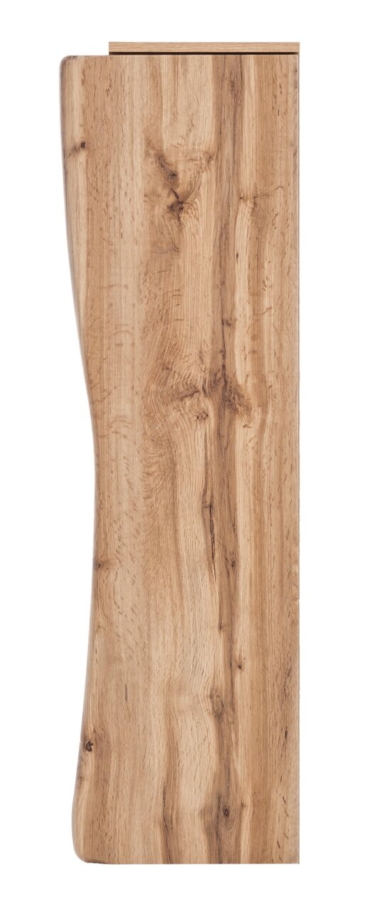 Zijaanzicht van een houten midi-kast met natuurlijke nerf