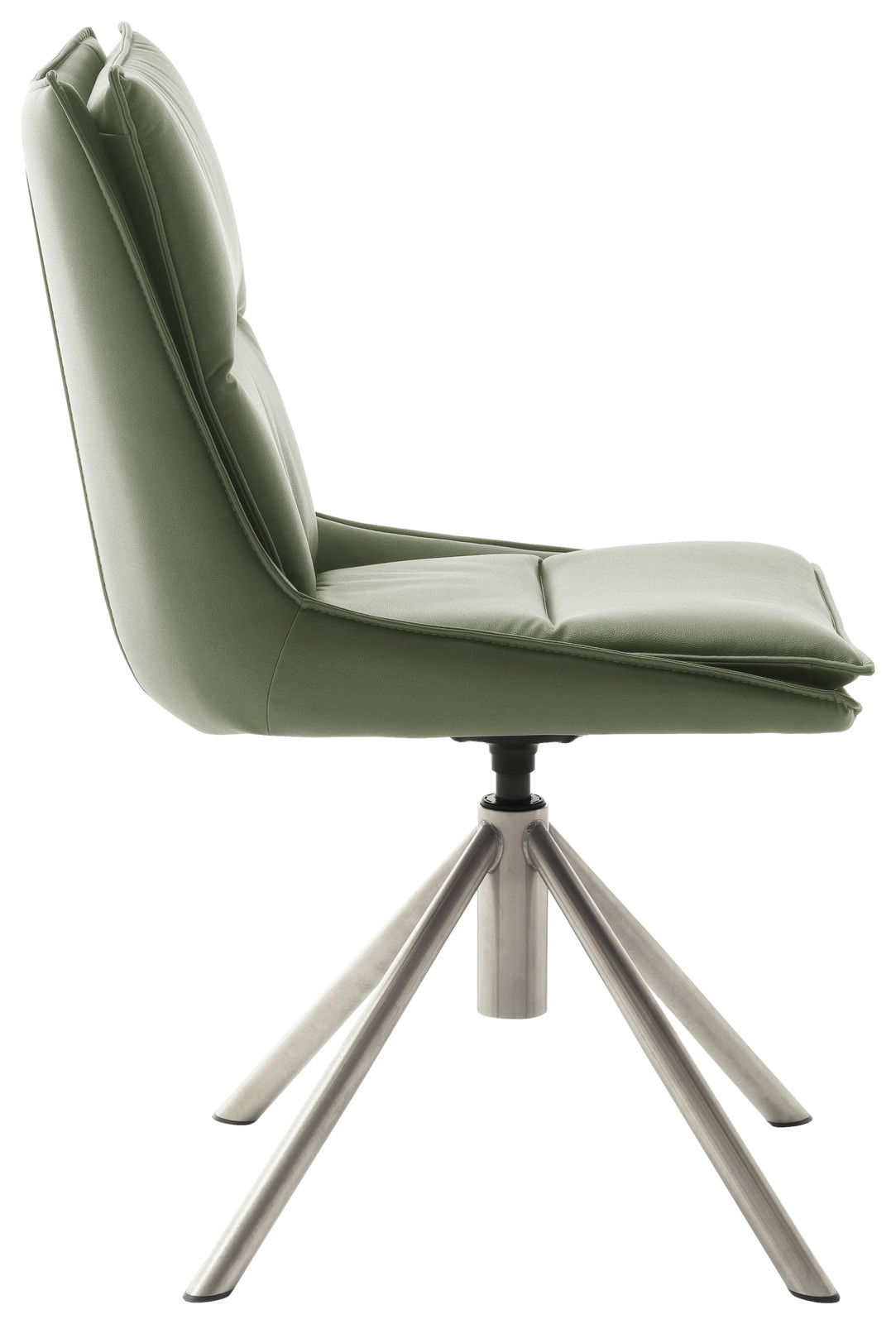 Moderner grüner Stuhl mit Metallbeinen, Seitenansicht