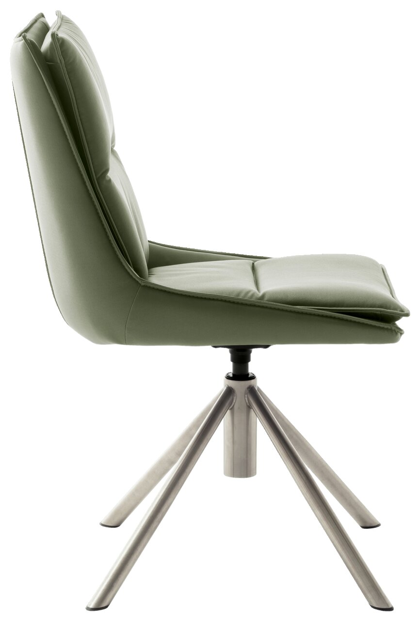 Moderner grüner Stuhl mit Metallbeinen, Seitenansicht