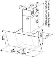 Technische Zeichnung einer Kopffrei-Haube mit Abmessungen, seitliche Perspektive