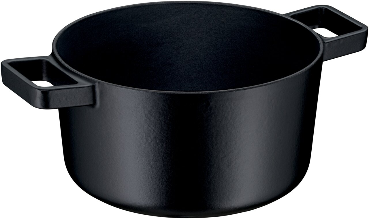 Schwarzer WMF Flavour Bräter 24cm aus seitlicher Perspektive