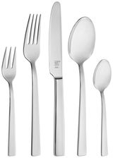 Poliertes Besteckset King 60-tlg. in Frontalansicht mit Gabel, Messer, Löffel und Teelöffel.