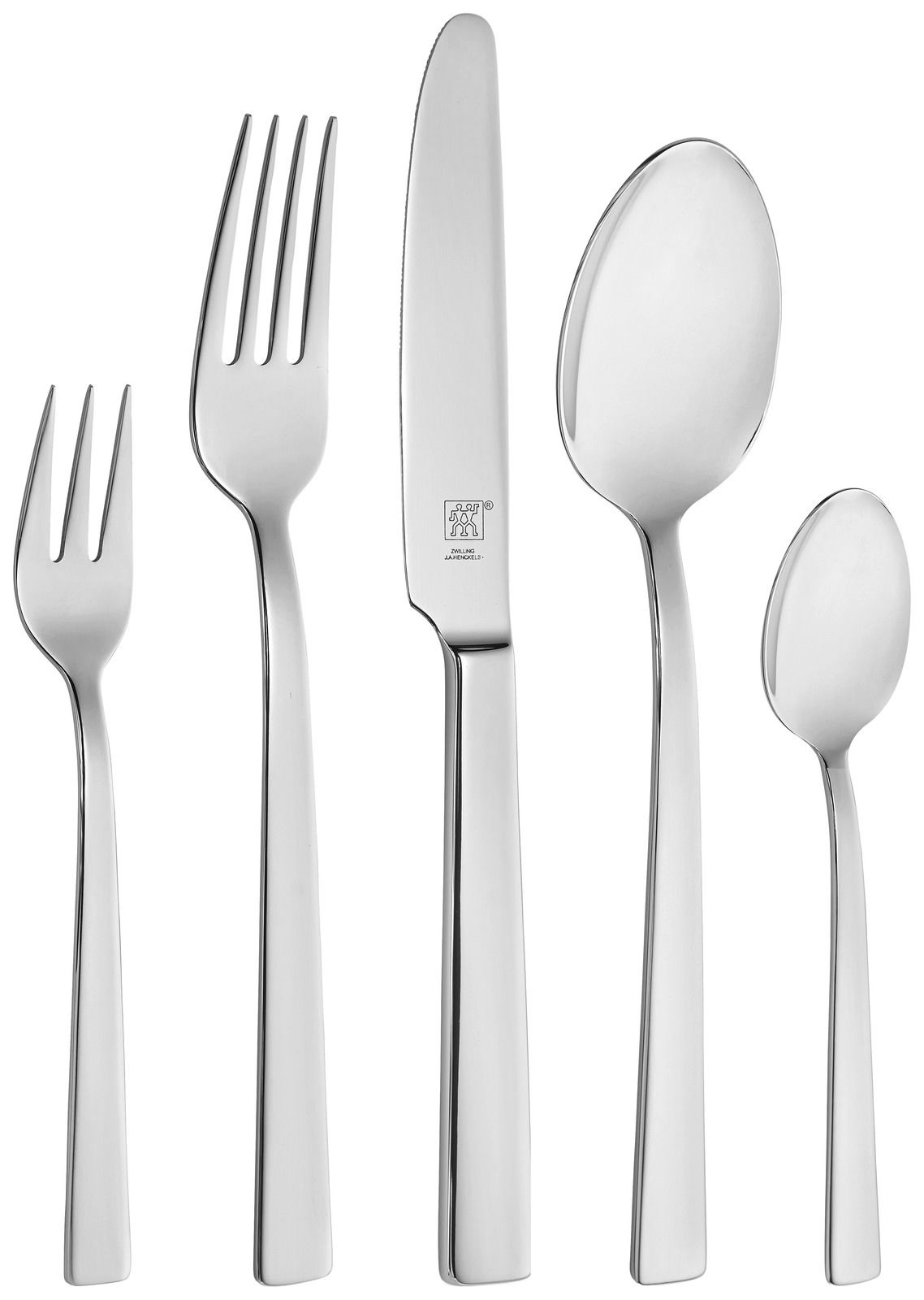 ZWILLING Besteckset 60-tlg. KING Poliertes Besteckset King 60-tlg. in Frontalansicht mit Gabel, Messer, Löffel und Teelöffel.