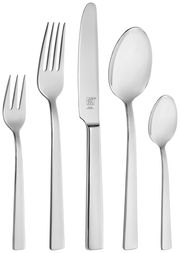 Poliertes Besteckset King 60-tlg. in Frontalansicht mit Gabel, Messer, Löffel und Teelöffel.