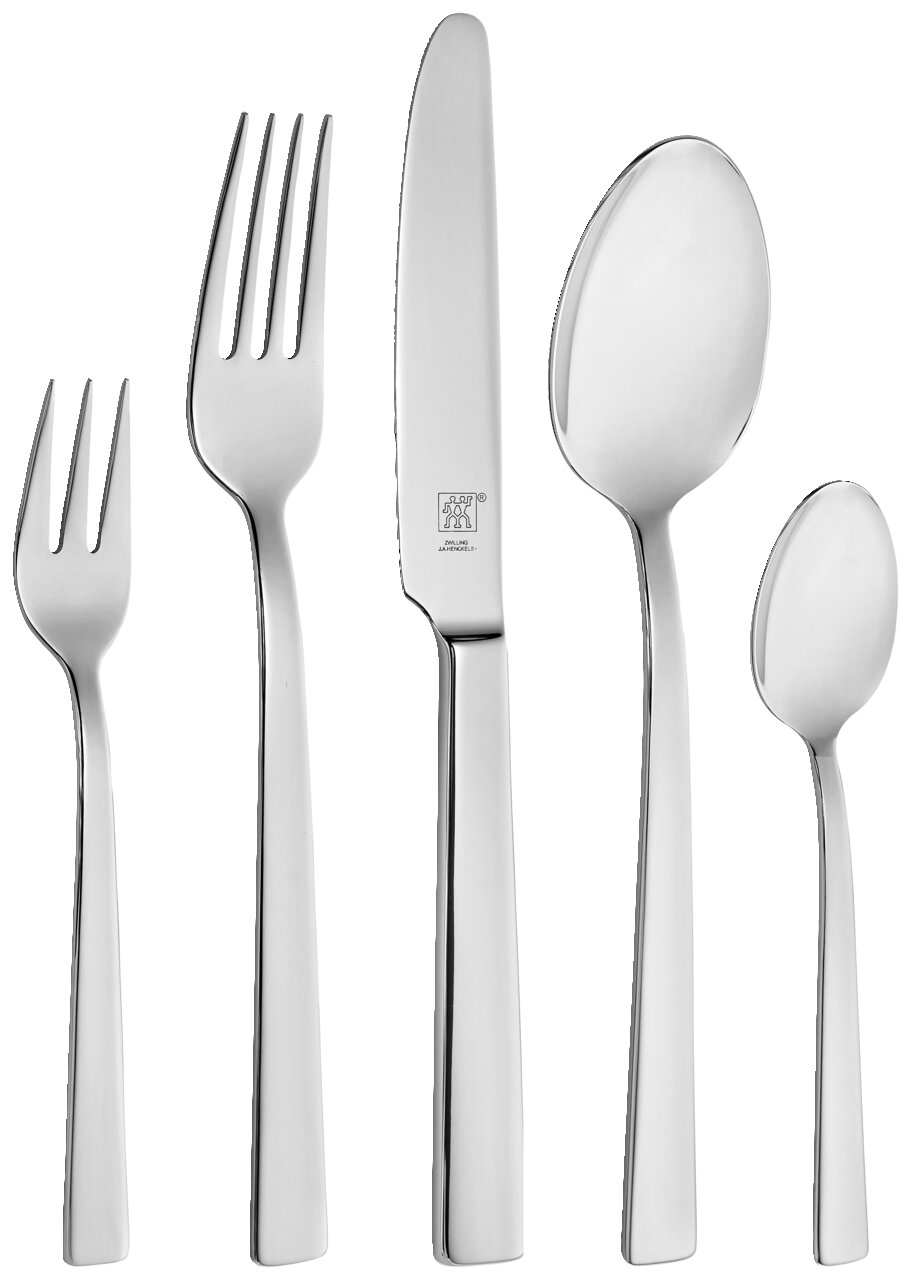 ZWILLING Besteckset 60-tlg. KING Poliertes Besteckset King 60-tlg. in Frontalansicht mit Gabel, Messer, Löffel und Teelöffel.