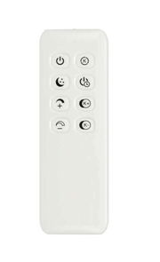 Weiße Fernbedienung für LED-Deckenleuchte, Vorderansicht mit mehreren Tasten zur Steuerung der Lichtfunktionen.