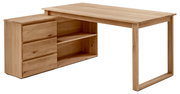 Anbauschreibtischkombination aus Holz mit Schubladen und Regalfächern, seitliche Perspektive