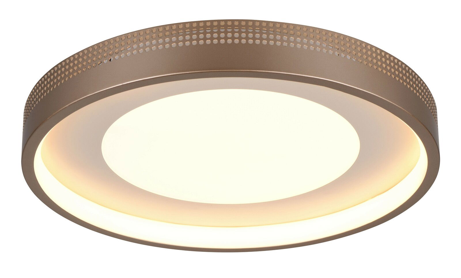 Runde Deckenleuchte mit perforiertem Rand in seitlicher Perspektive