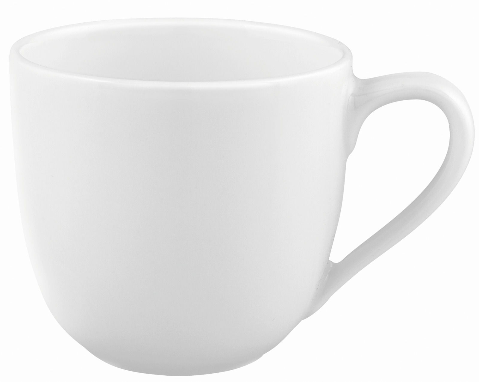 Weiße Mokka-Espressoobertasse aus Porzellan, seitliche Perspektive