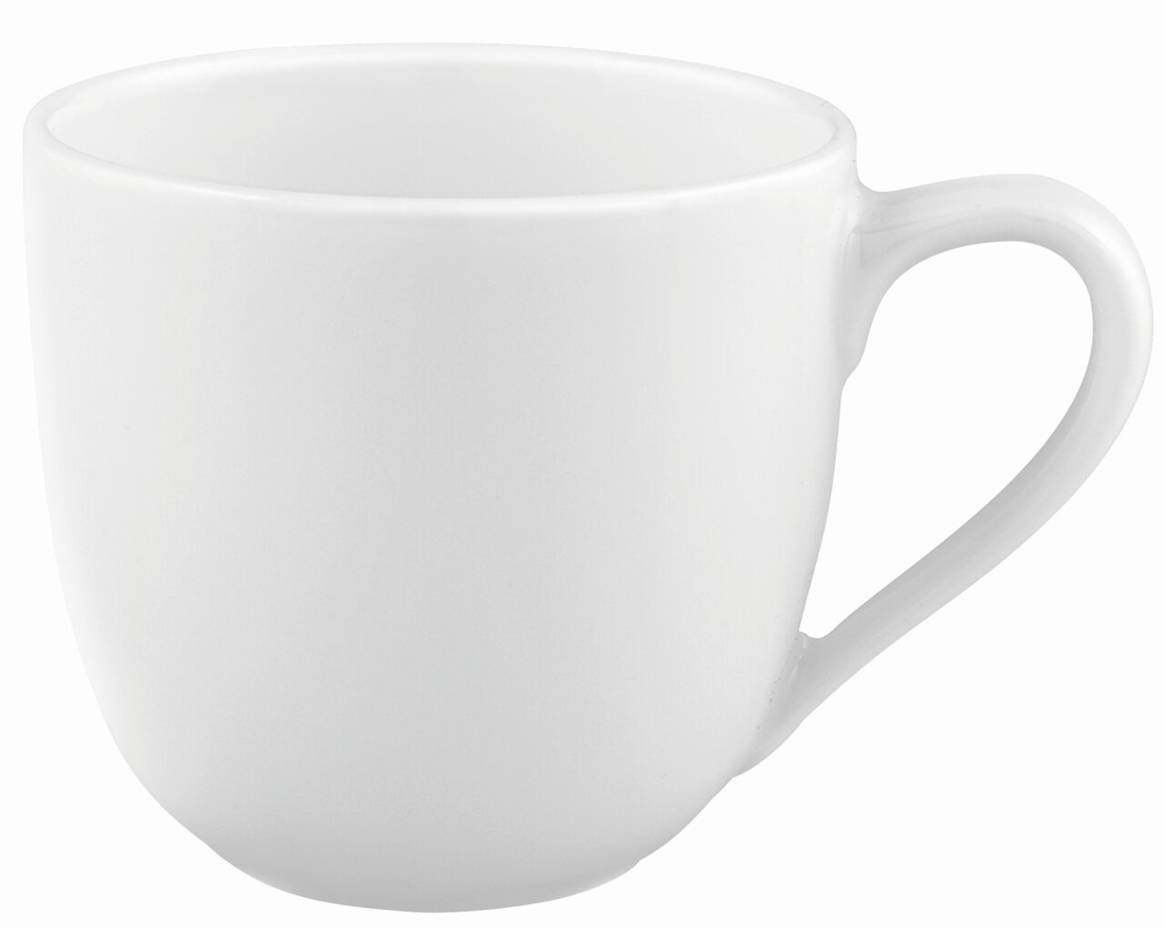 Weiße Mokka-Espressoobertasse aus Porzellan, seitliche Perspektive