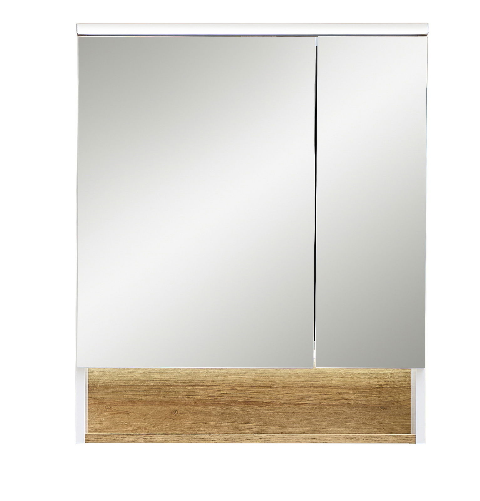 XORA Spiegelschrank QS383 Moderner Spiegelschrank mit zwei Türen und Holzdekor, Frontalansicht