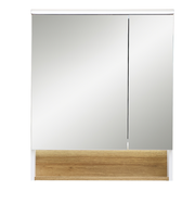 Moderner Spiegelschrank mit zwei Türen und Holzdekor, Frontalansicht