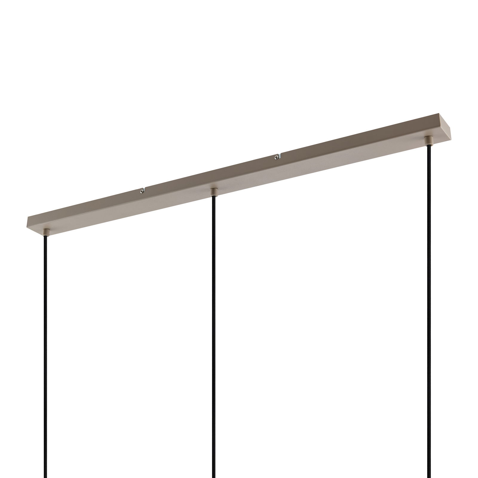 Moderne Hängeleuchte mit rechteckiger Deckenhalterung und zwei schwarzen Kabeln, seitliche Perspektive