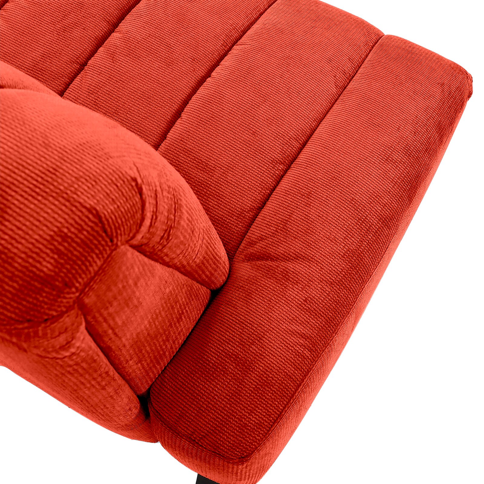 Nahaufnahme einer roten 2,5er-Sitzbank aus Stoff, von oben betrachtet.