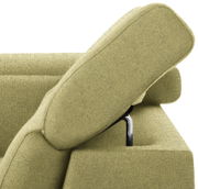 Grünes Sofa mit verstellbarer Kopfstütze, seitliche Perspektive