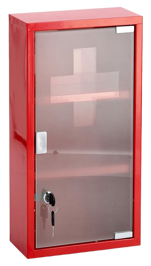 Zeller Present Medizinschrank Roter Medizinschrank mit Glastür und Schloss, frontal fotografiert