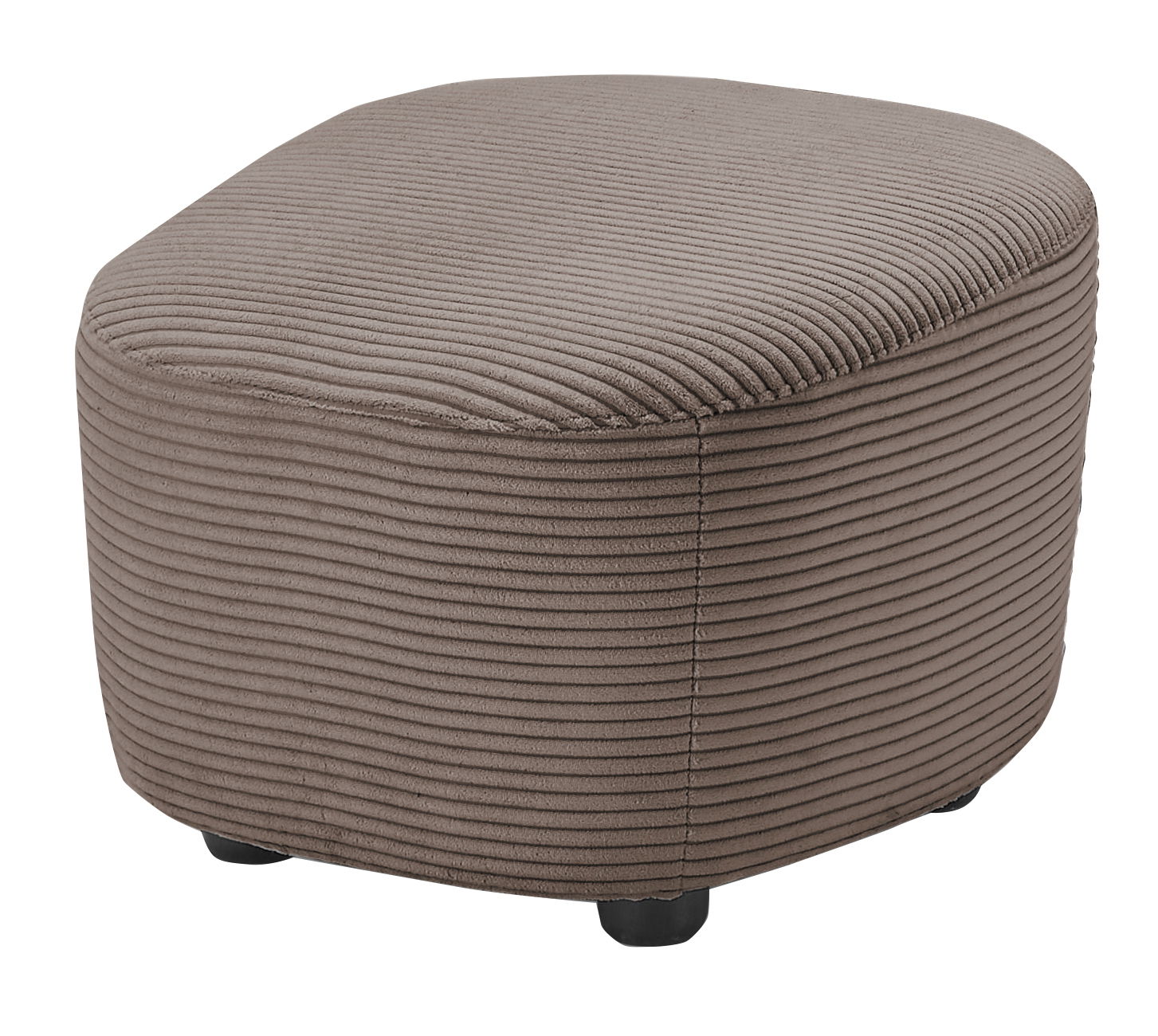 Brauner, runder Hocker mit gerippter Textur, seitliche Perspektive