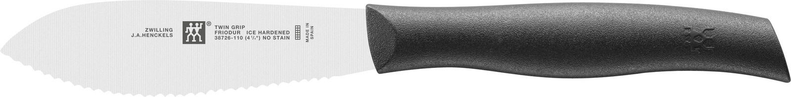 Brötchenmesser TWIN GRIP mit Wellenschliff, schwarze Griffschale, seitliche Ansicht